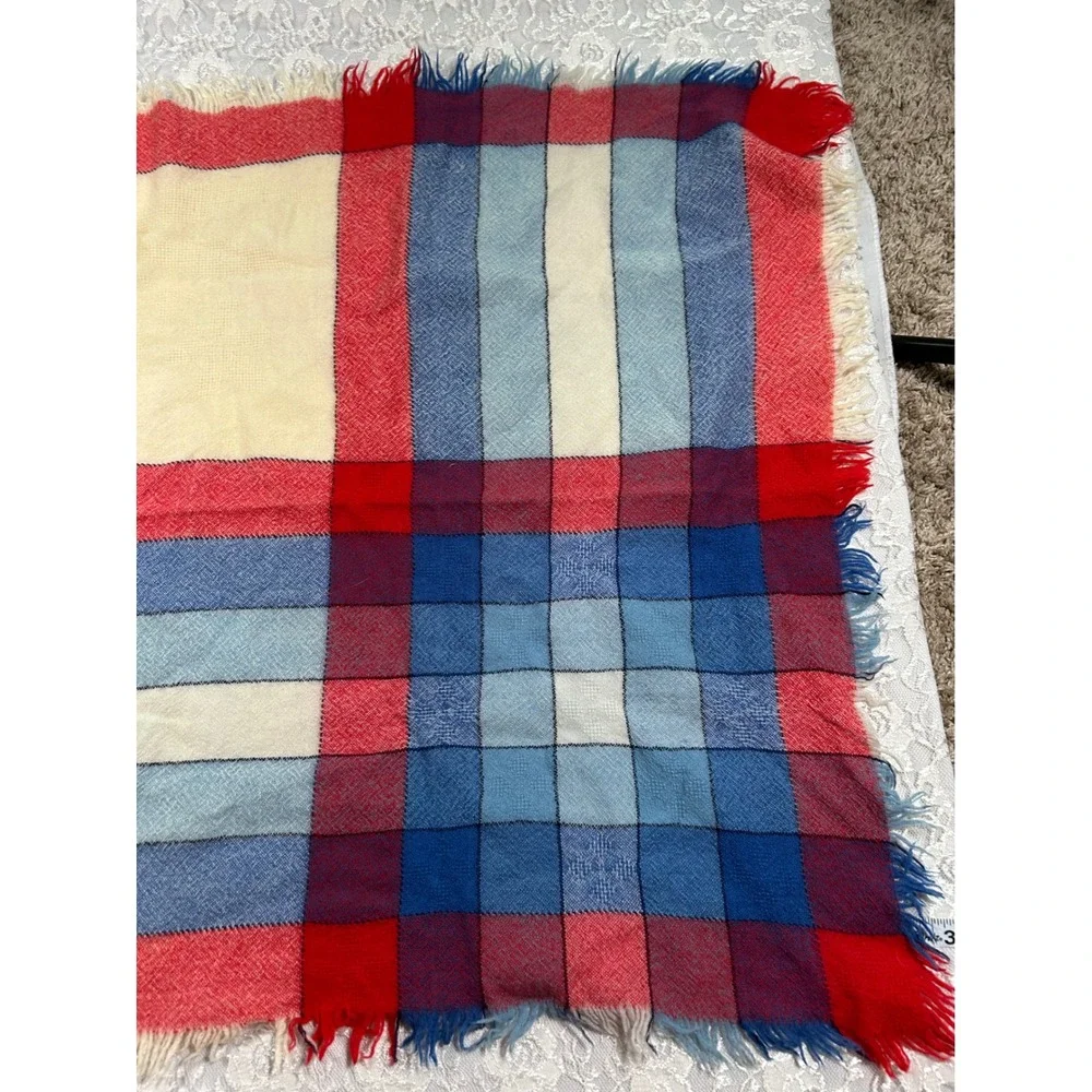 Vintage Wool Plaid Square Scarf Fall Retro Autumn Boho Cottagecore Grandmacore